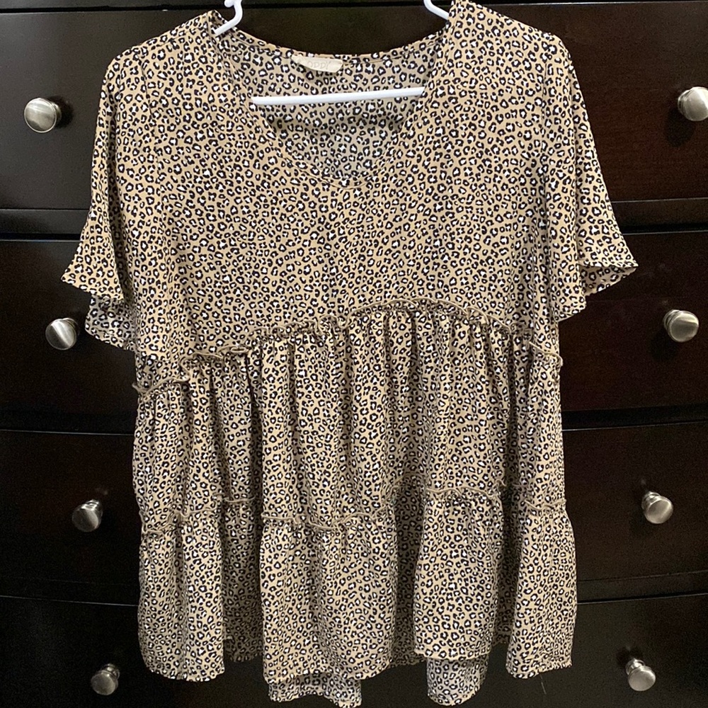 ODDY Leopard Print Blouse - Black and Cream